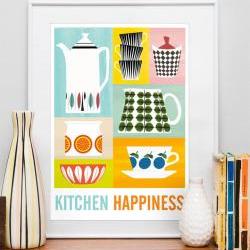 Kitchen Happiness art print, mid century retro poster, Stig Lindberg, Cathrineholm  A3